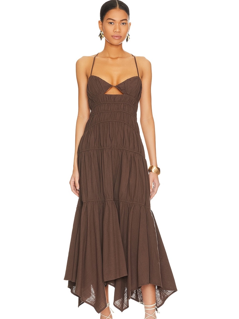 SNDYS Brown Spaghetti-Strap Midi Dress